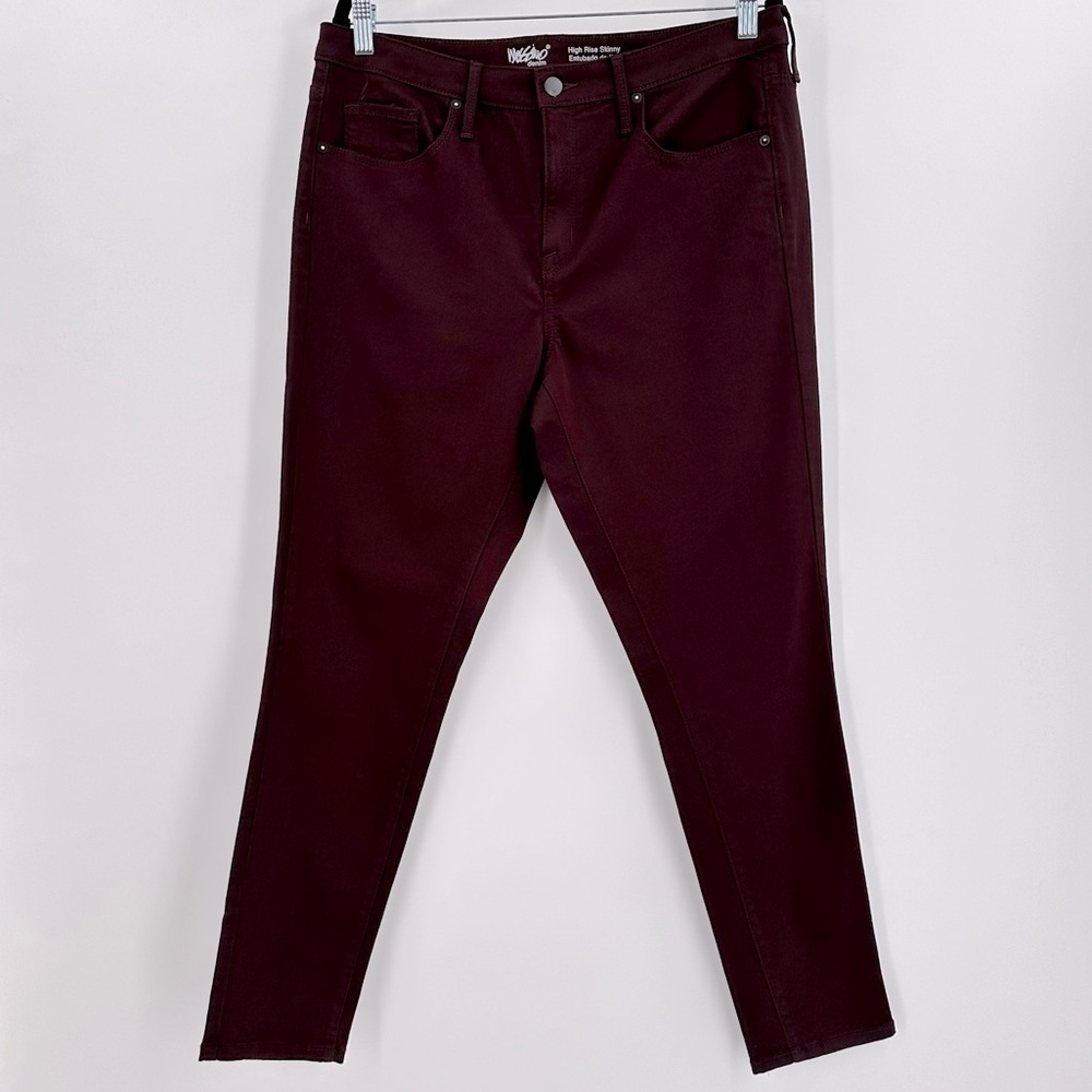 Mossimo Denim High Rise Power Stretch Dark Burgundy Skinny Jeans 14R/32 Waist